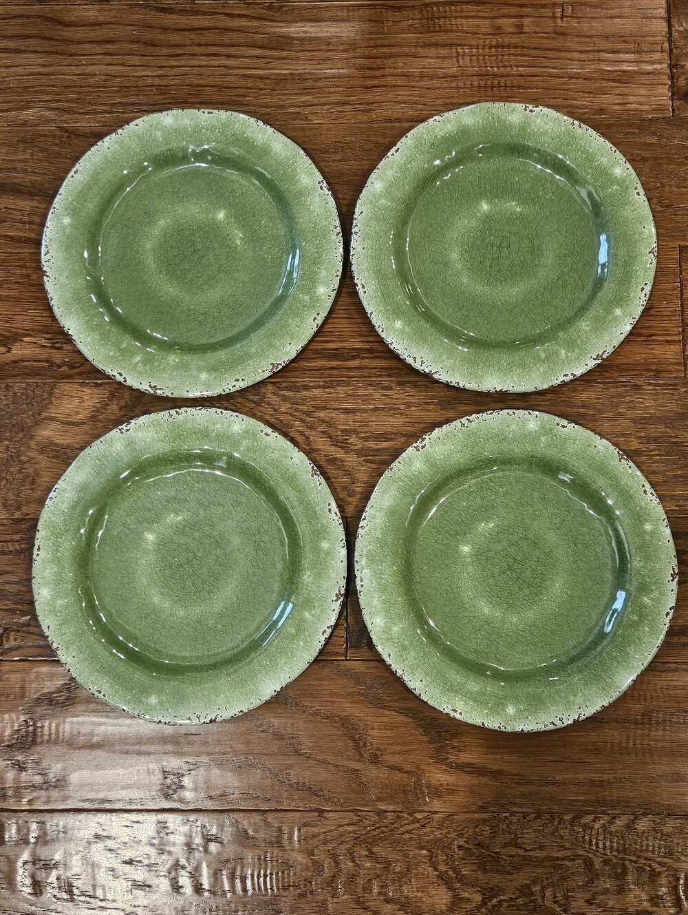 Pier 1 Carmelo Green Crackled Melamine 11" Dinner Plates, Never Used - Set of 4
